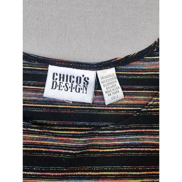 Chico's Design Women's Black Multi Striped Long Sleeve Button Front Cardigan - Picture 7 of 10